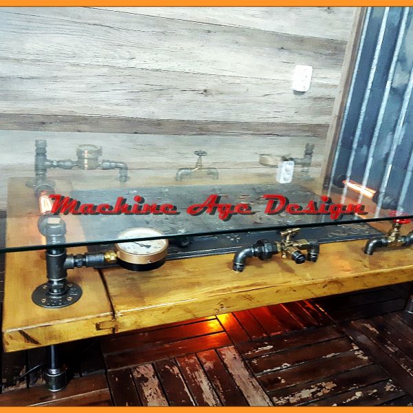 machine age Antik kályhaajtós asztal steampunk