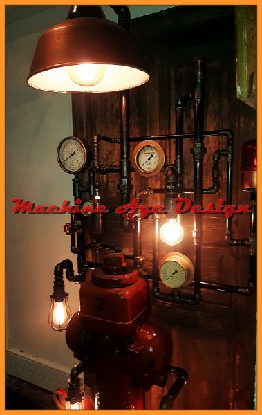 steampunk tűzcsap design lámpa ,ipari lakberendezés , machine age